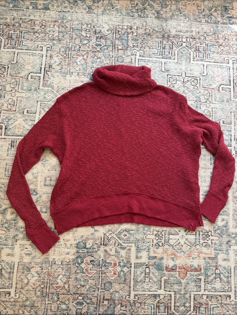 FREE PEOPLE Rib Knit Cowl Turtleneck long Sleeve Oversized Pullover Sweater xs